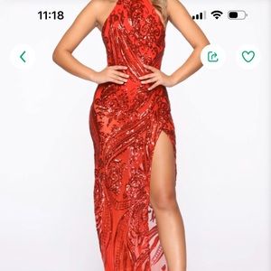 Red long sequence slit gown. Size small brand new.